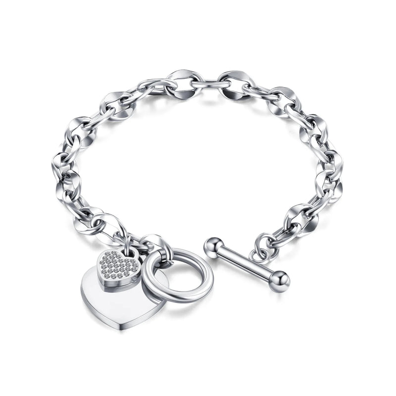 Pulseira Charmosa Para Mulheres Duplo Coração Cravejado Pedras Zircônias