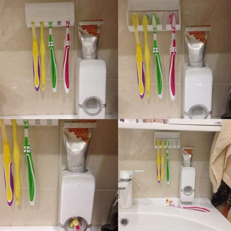 Suporte para Escovas Mais Dispenser Automático para Pasta de Dente