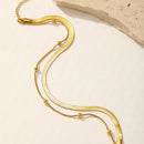 Tornozeleira Dupla de Malha e Aço inoxidável Folheada a Ouro Joia de Luxo